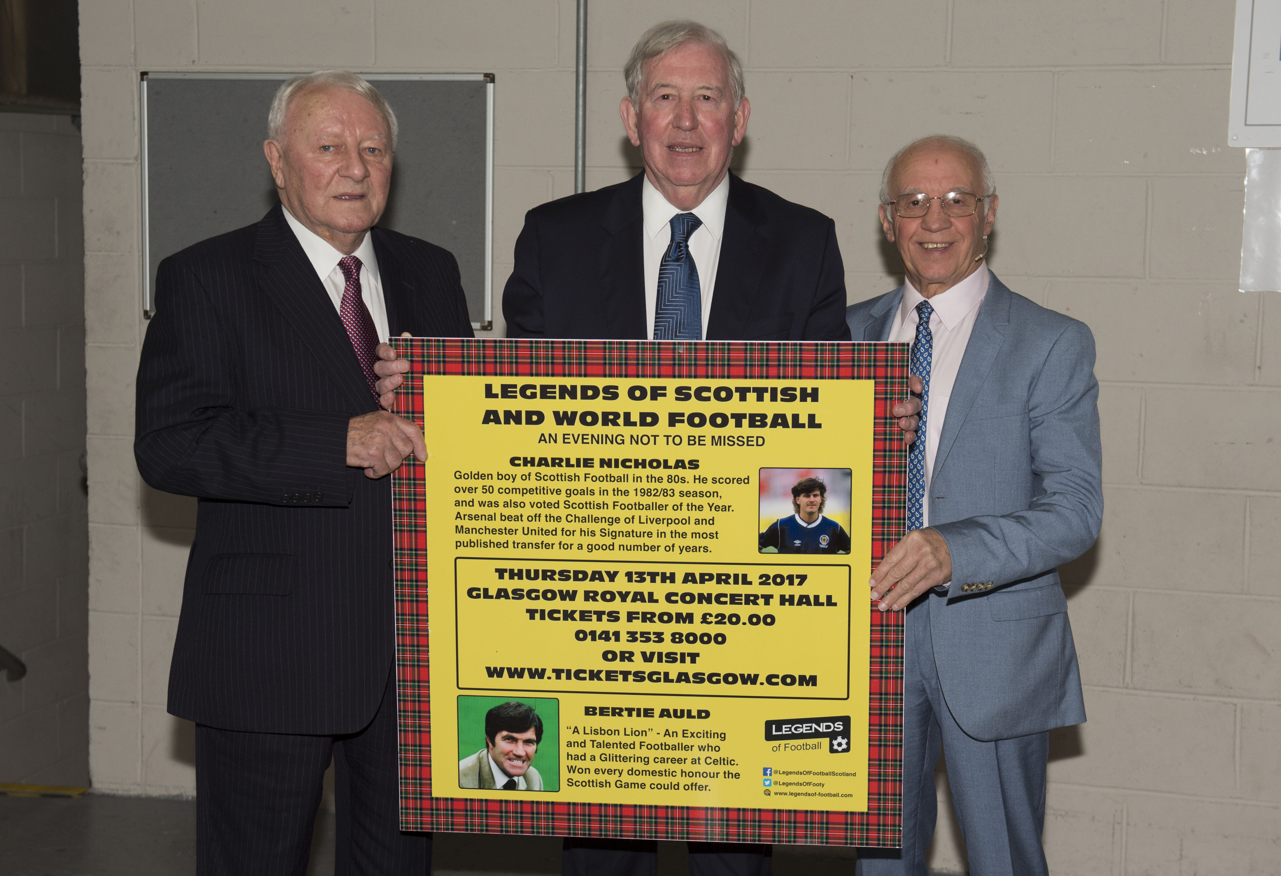 07/01/17 ARMADILLO - GLASGOW Tommy Docherty (left), John Greig (centre) and Willie Henderson helps to promote a Legends of Scottish and World Football event with Charlie Nicholas and Bertie Auld